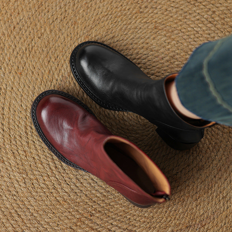 Bottines Cuir Femme Vintage – Talon Carré & Bout Pointu